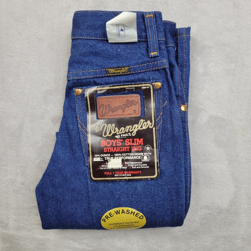 Vintage Wrangler Jeans Boys 11 Slim Straight Leg Made USA‎ 90s Denim Prewashed